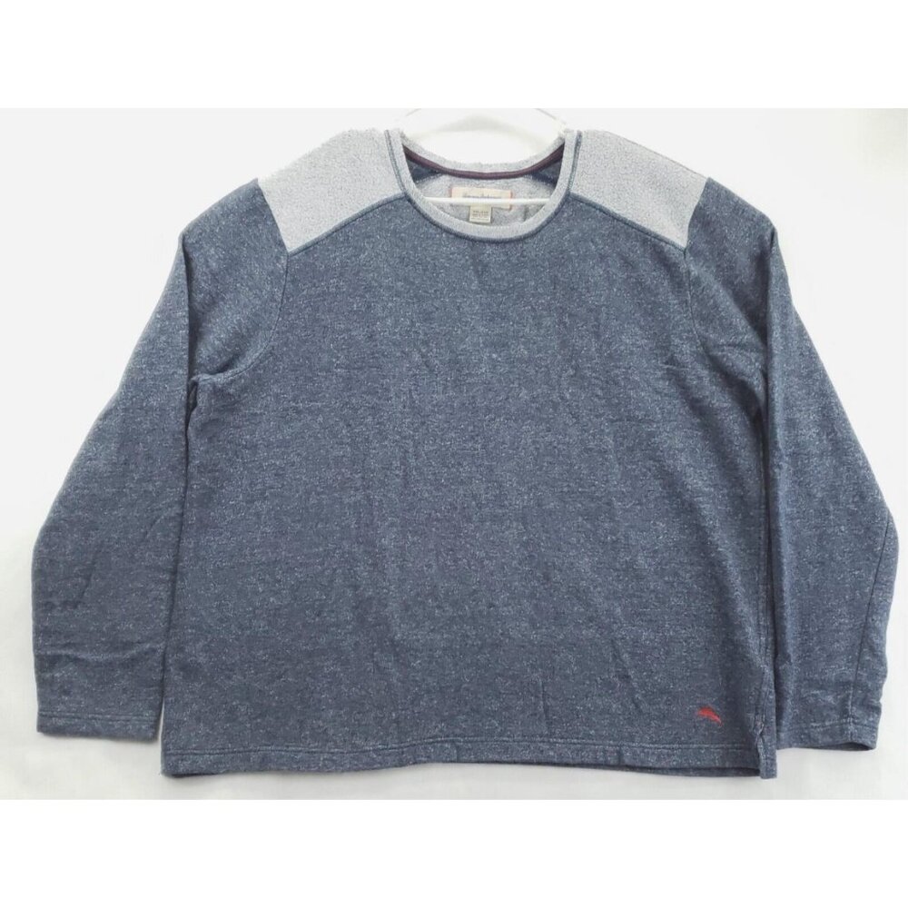 Tommy Bahama Sweater Mens 2XL Heather Blue Knit Cotton Long Sleeve Crew Neck